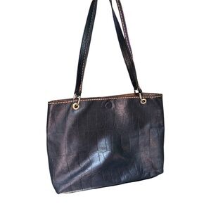 Plinio Visona vintage Black Croc-Embossed genuine Italy leather  Shoulder Tote